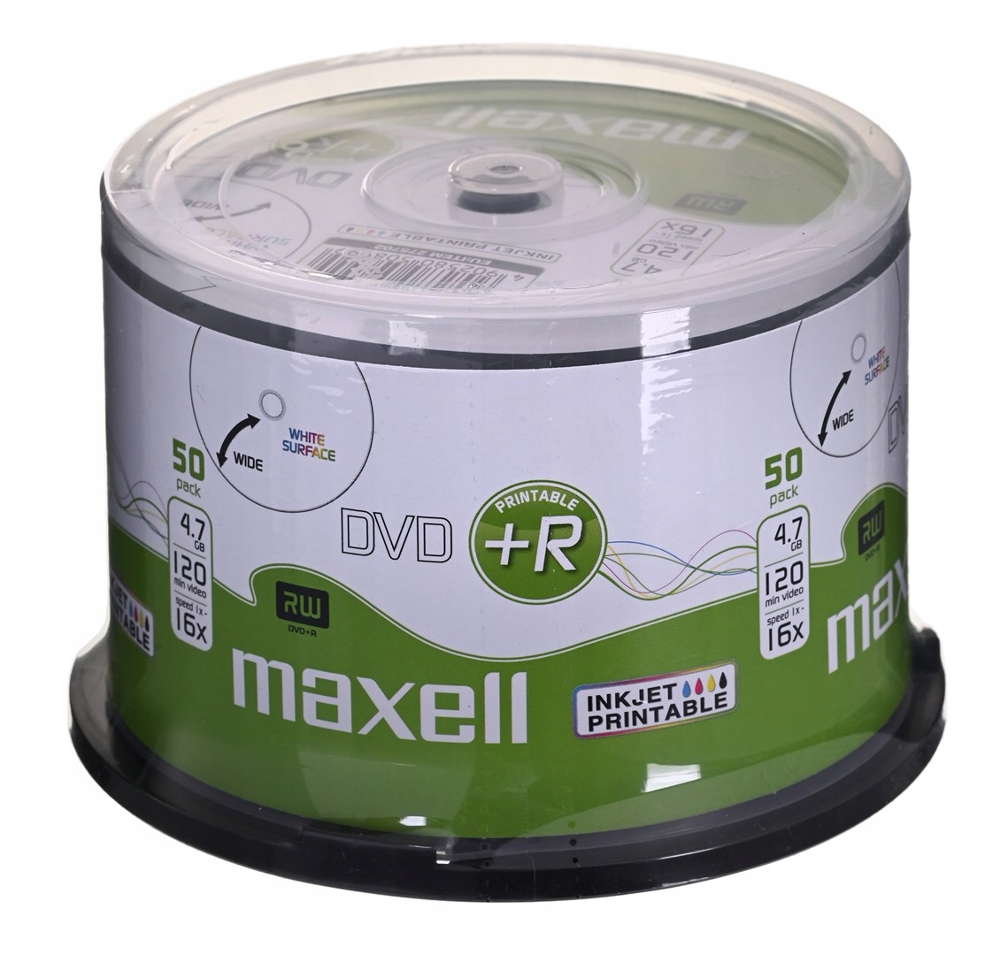Maxell Dvd+r 4,7GB, 50 szt. w opakowaniu cake (szpindel). Prędkość zapisu