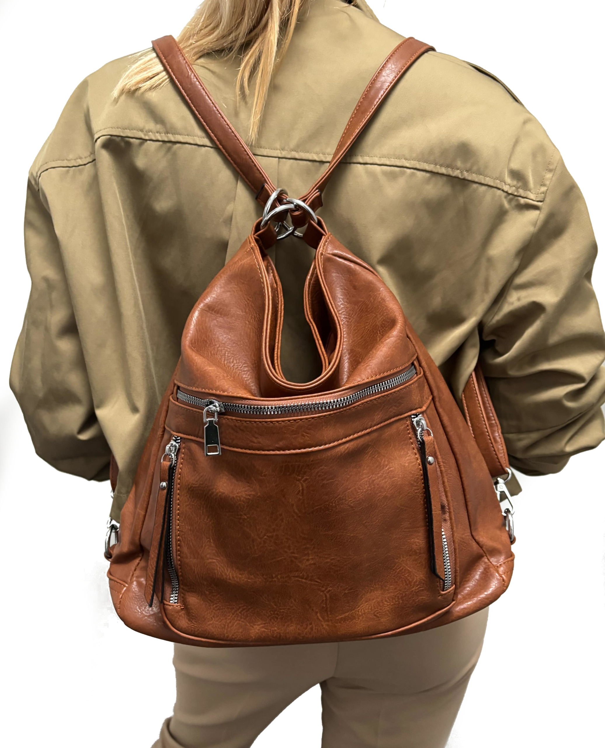 CZARNA torebka damska WOREK PLECAK dużo kieszonek Cechy dodatkowe kieszonka na telefon