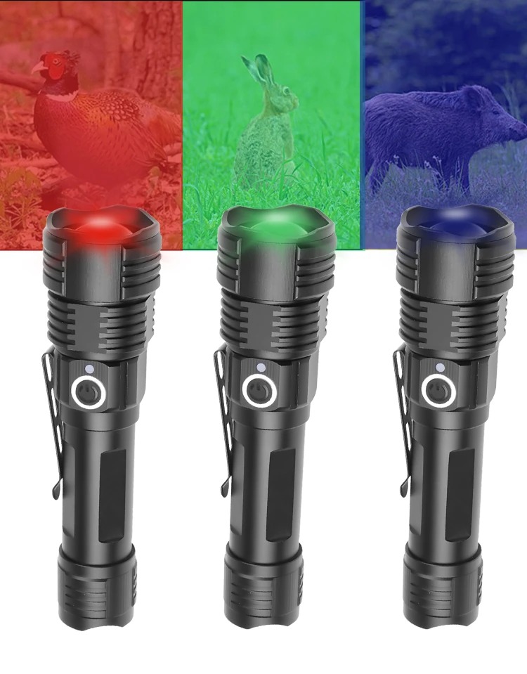 Latarka myśliwska taktyczna na zwierzynę 4-KOLORY 4-LED USB + UV + RED LT5 Marka bez marki