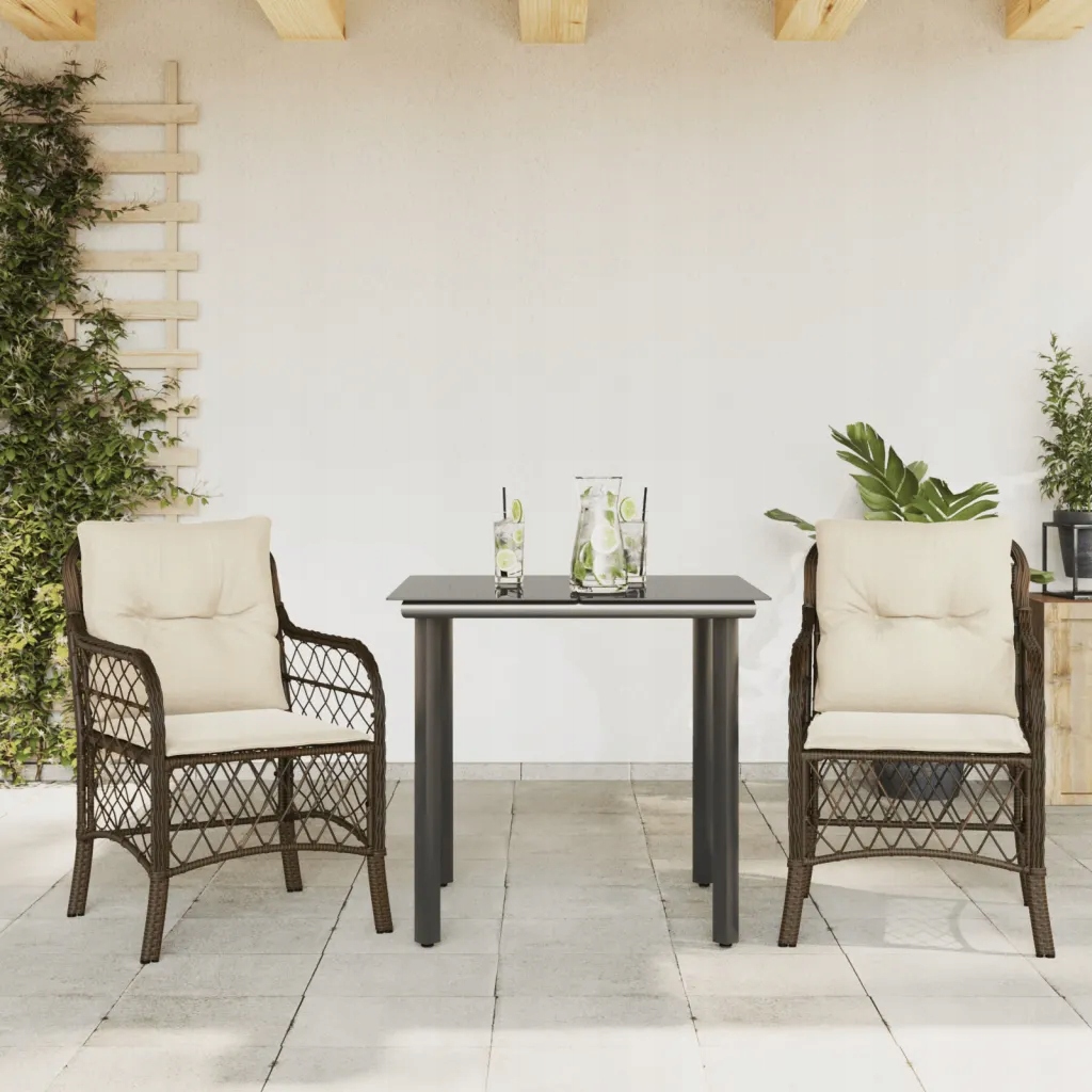 3dílný bistro set s poduškami hnědý polyratan Hnědá 3212117