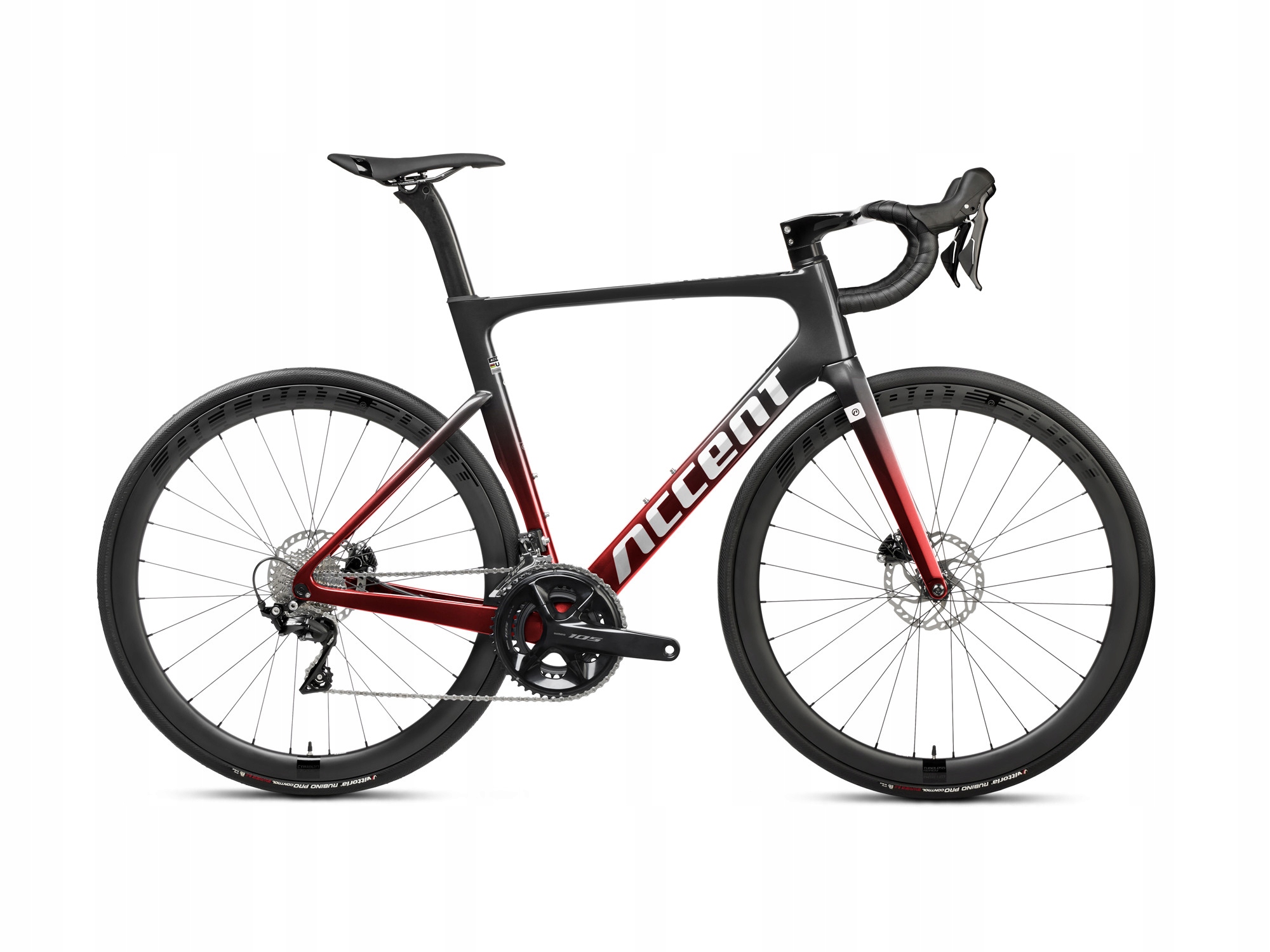 Rower szosowy Accent Cyclone Disc Carbon 105 dark-red, Xs eBon 250 zł