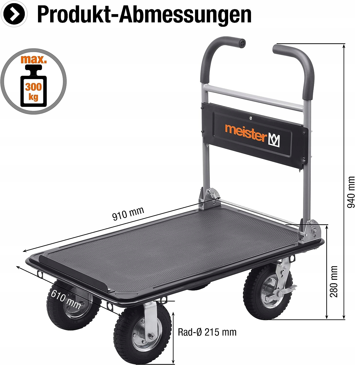 Wózek platformowy Meister Cross Over do 300 kg hamulec Marka Meister