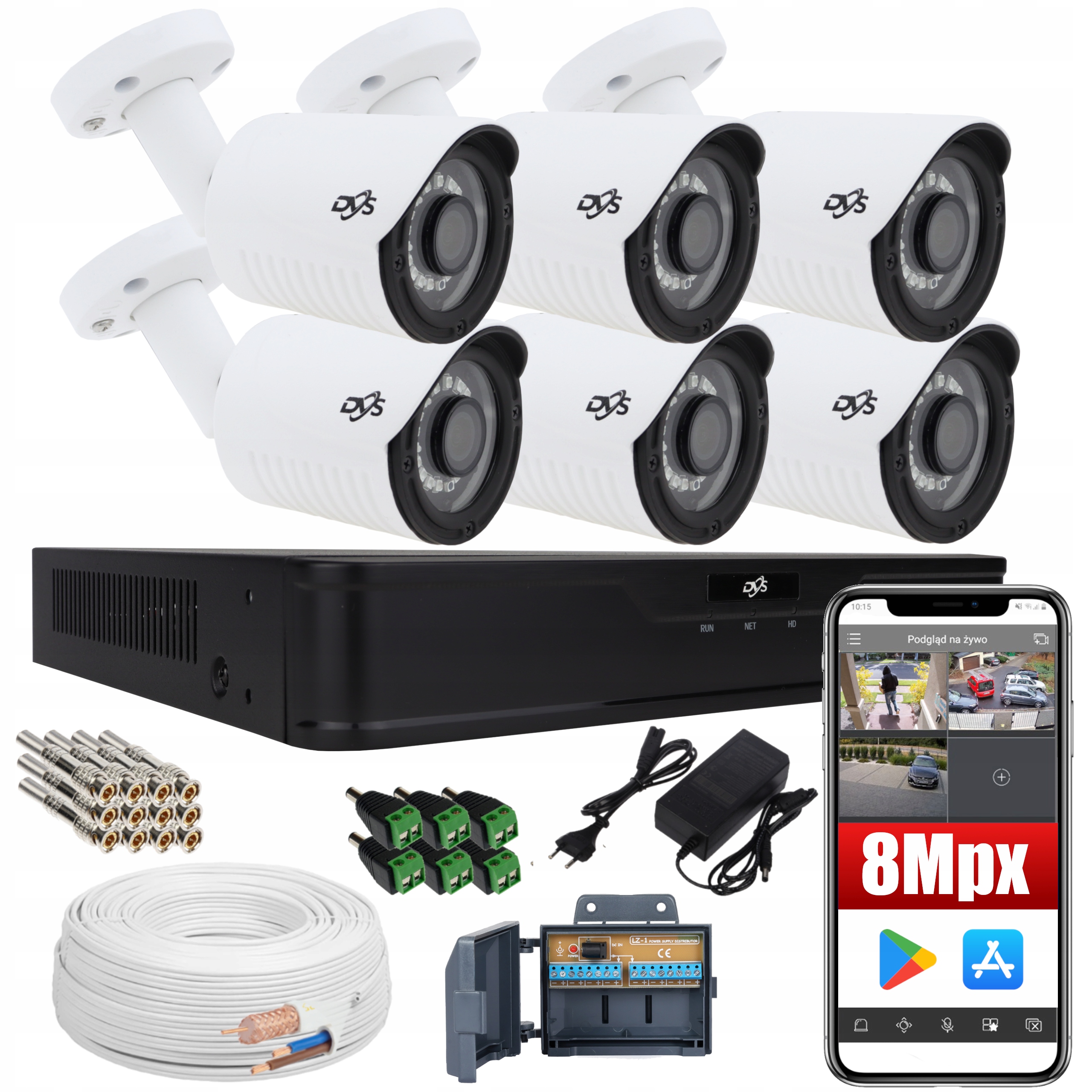 MONITORING 6 KAMER ZEWNĘTRZNYCH 8MPX IR 20M P2P