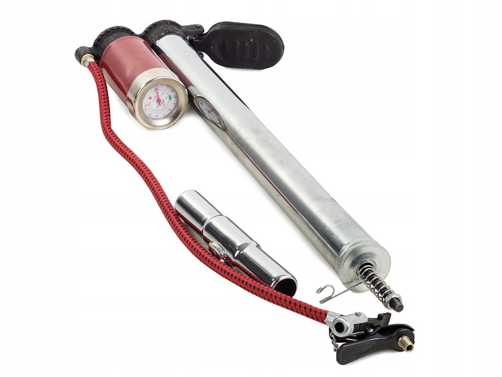 POMPKA STOJĄCA PODŁOGOWA Z MANOMETREM NOŻNA SAMOCHODOWA ROWEROWA METALOWA Manometr tak