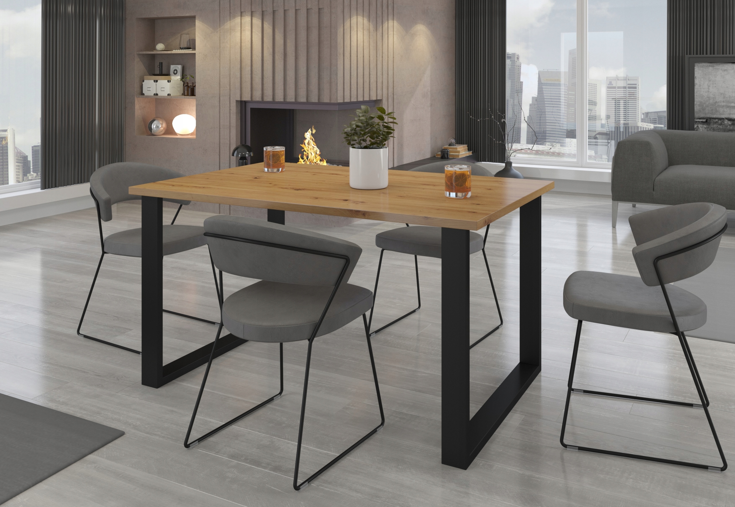 Moderní stůl do obývacího pokoje 138x90 Artisan Černý. Loft Bílý