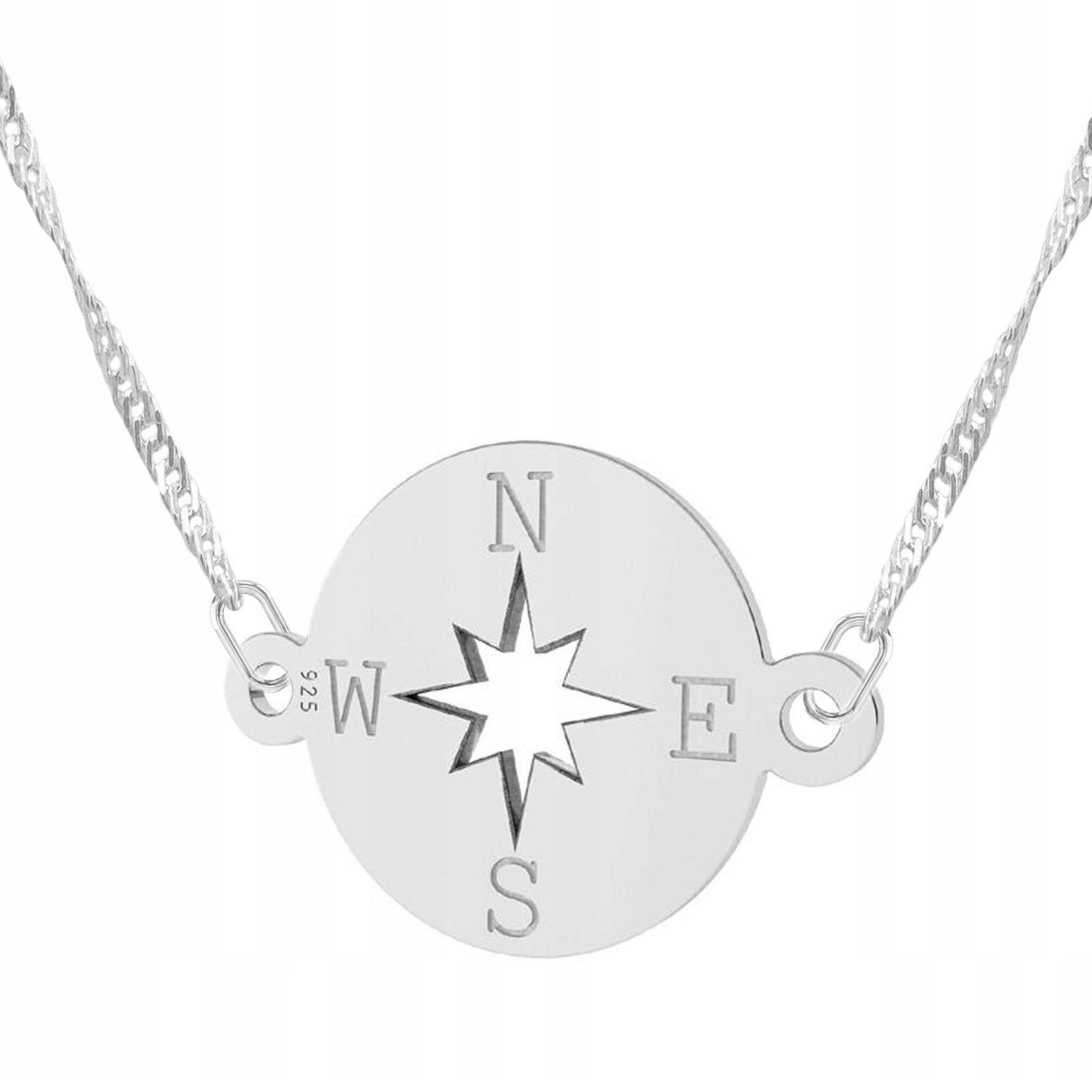 Stříbrný náhrdelník s kompasem Kompas Východ Západ Jih Stříbro 925
