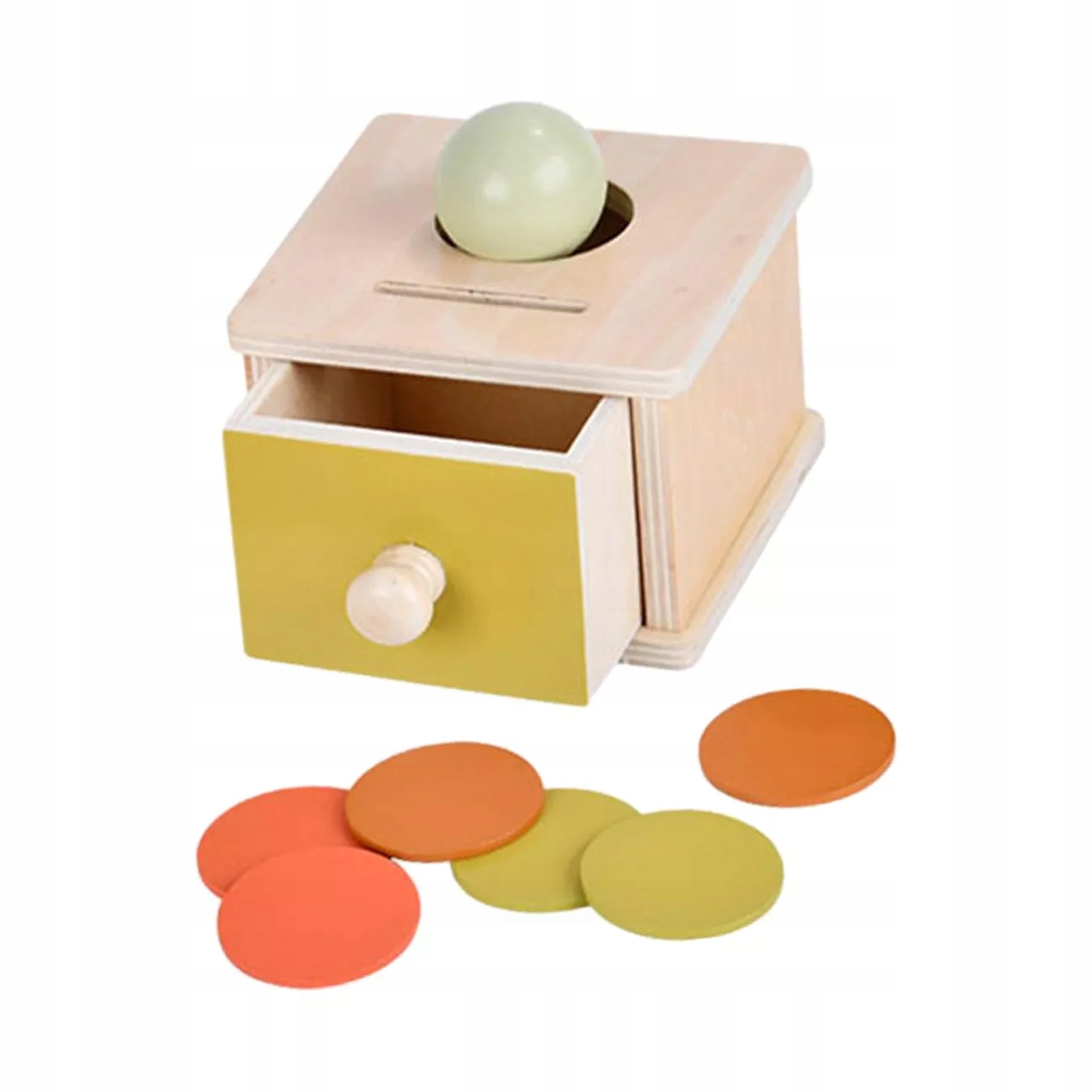 DREWNIANA KOSTKA SZUFLADA PUDEŁKO ZABAWKA EDUKACYJNA LOGICZNA 2W1