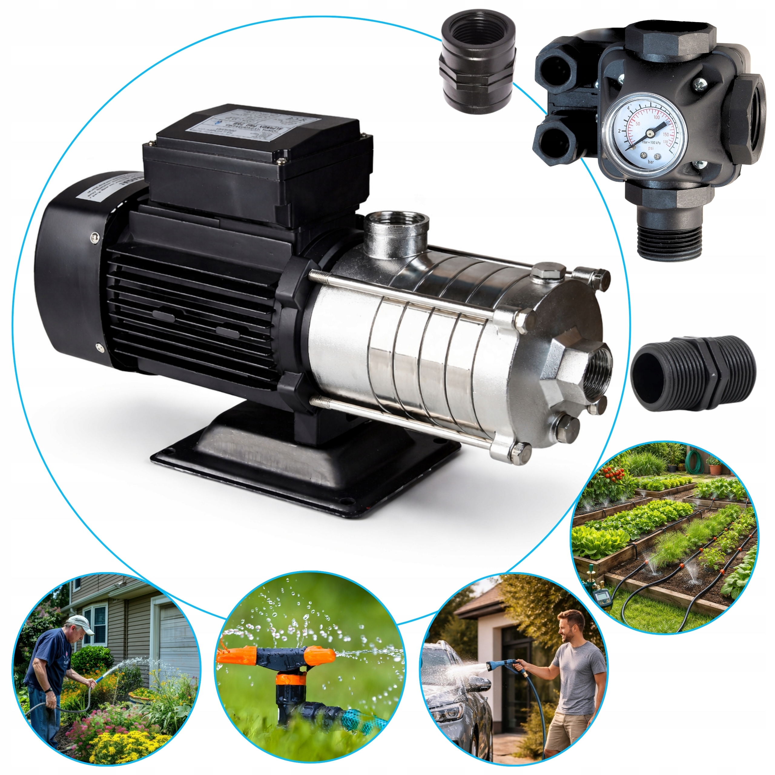 Moderní Vícestupňová Pumpa S Příslušenstvím 3V1 550W 70L/MIN, Nerezové Rotory
