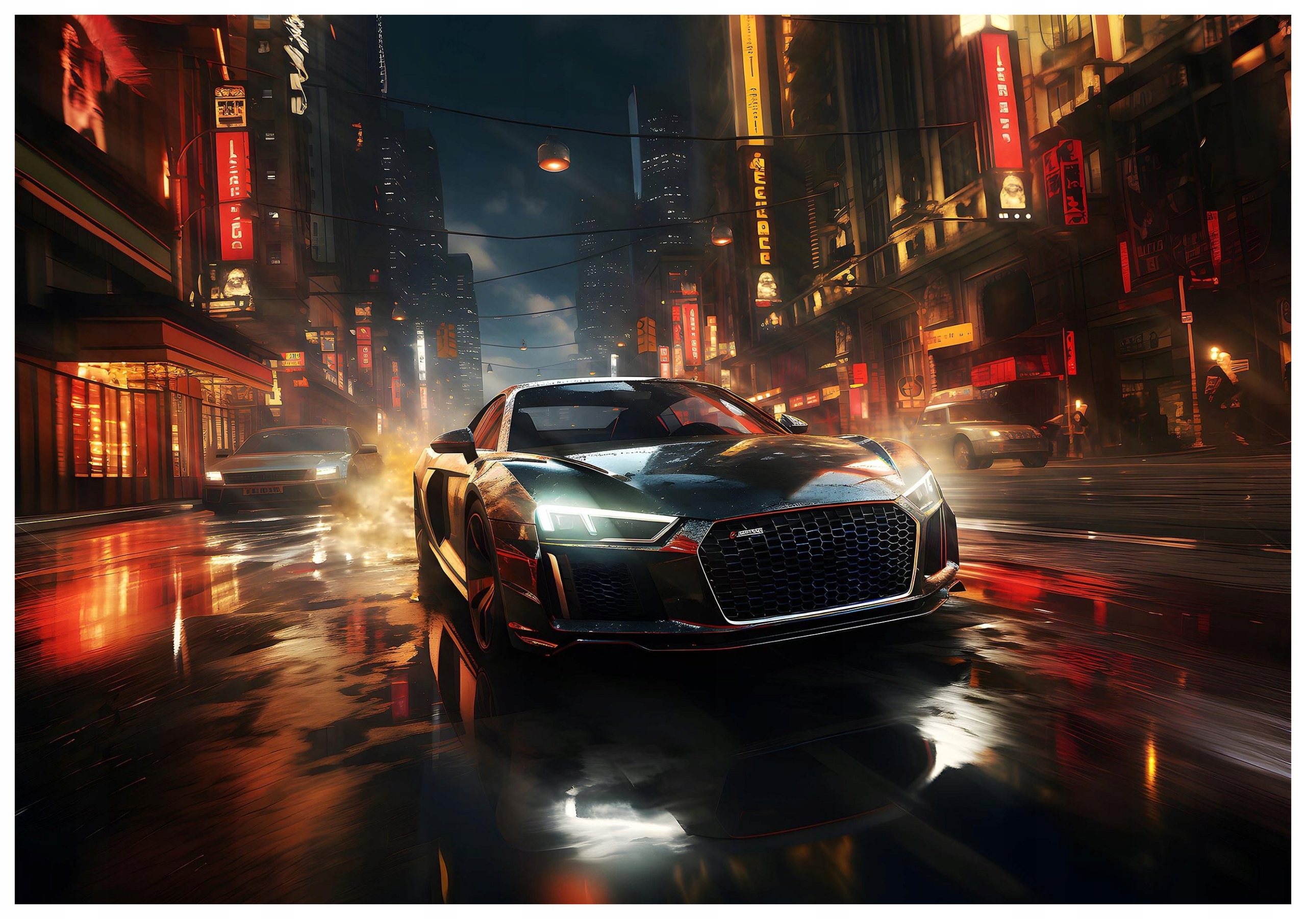 Vliesová fototapeta Audi R8 Nočná jazda v mestskom neóne 400x280 lepidlo