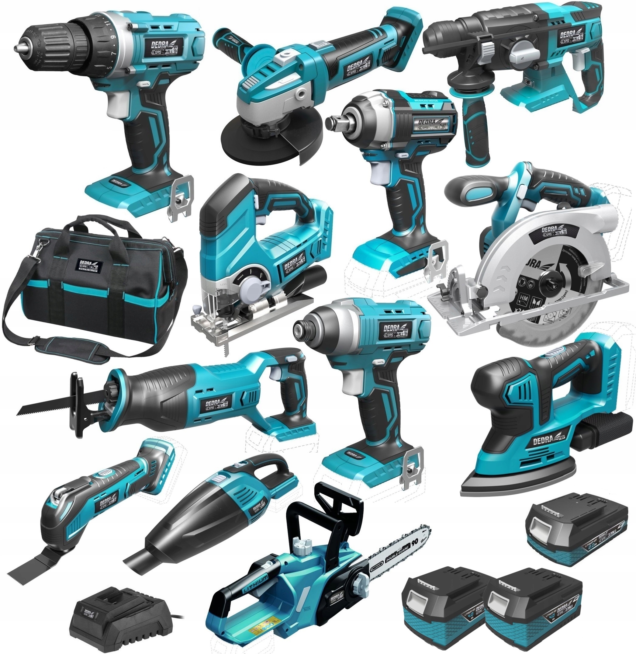 DEDRA ZESTAW COMBO 12 NARZĘDZI 18V 3xBATERIA TORBA