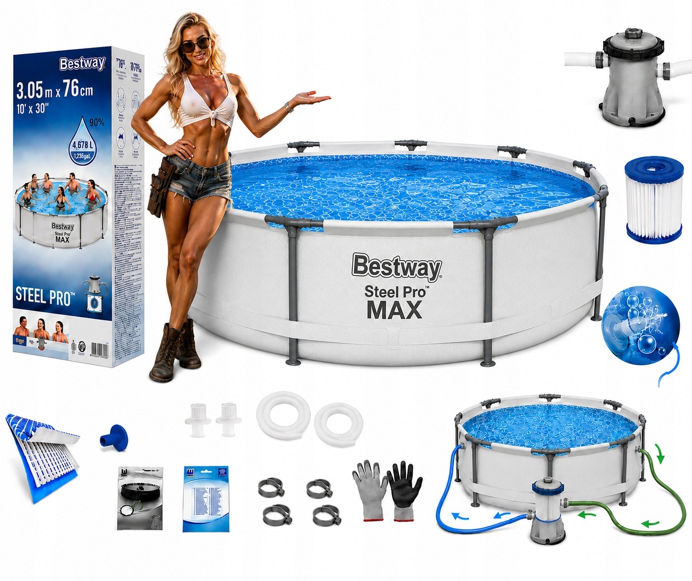 17w1 Basen Ogrodowy Stelażowy Z Pompą 305x76cm Bestway Zestaw Model 2026
