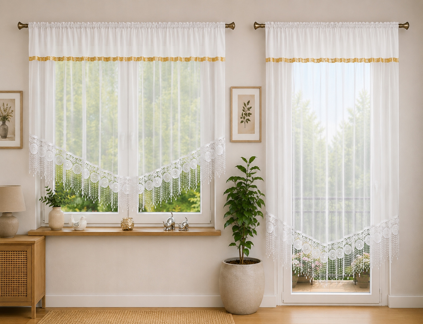 Komplet Firan Balkon+okno Woal Gipiura Łapacze 30cm szer. 500/230/150 Złoty