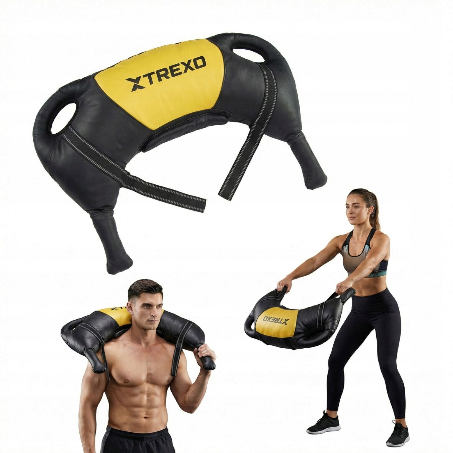 Worek bułgarski Xtrexo 15 kg czarny/żółty Treningowy Mocny Z Uchwytem