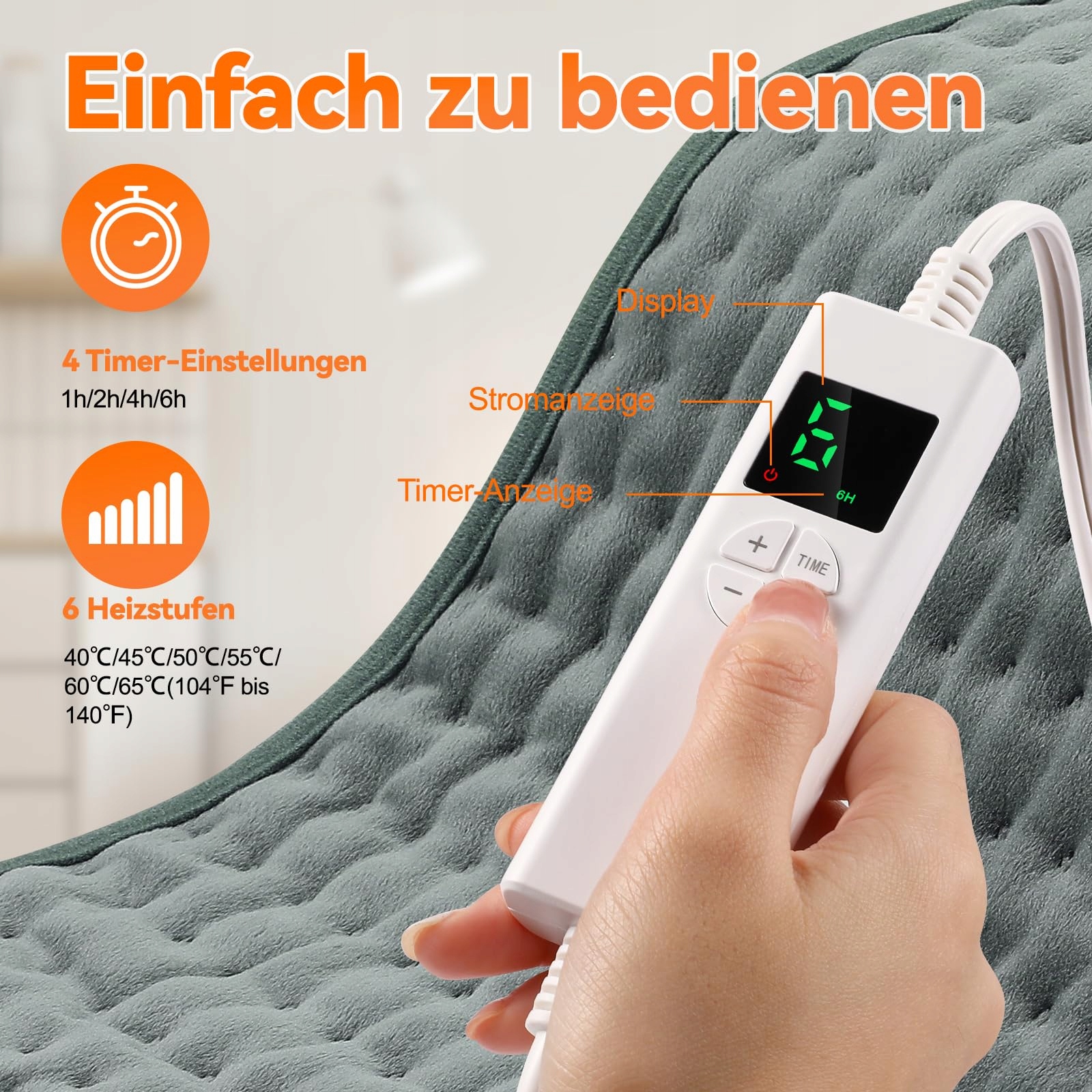 ONEAMG Electric Pillow with Auto-Off, 6 Levels, 30x60 cm — miniatura 3