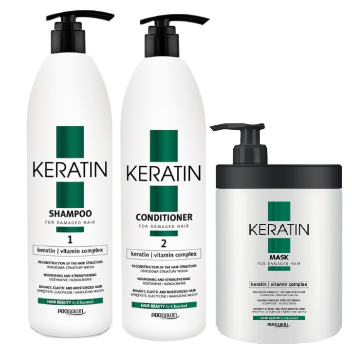 Prosalon Keratin Szampon Odżywka Maska odbudowująca z keratyną 3x 1000ml-Zdjęcie-0