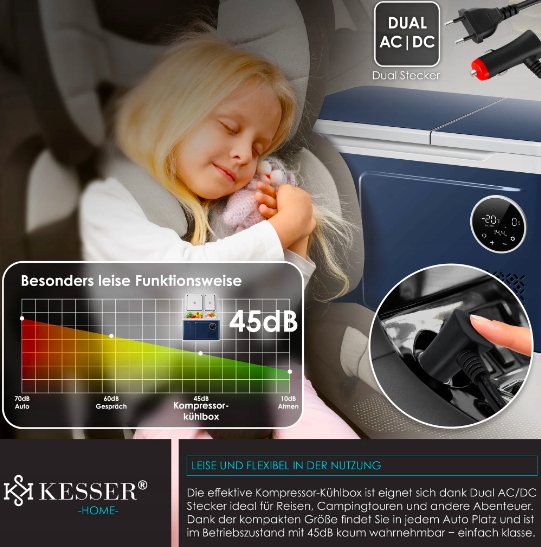 LODÓWKA KOMPRESOROWA KESSER DWIE STREFY PRZENOŚNA AKUMULATOR 40L Klasa efektywności energetycznej A