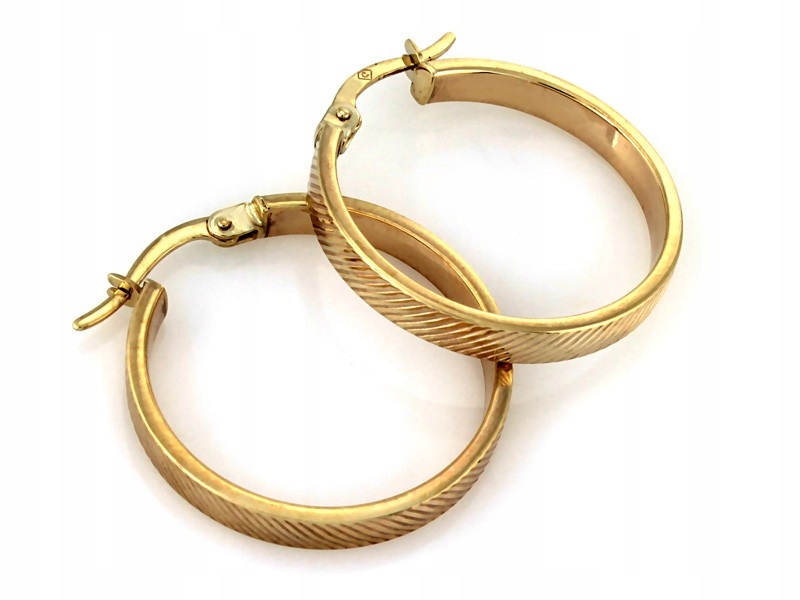Kolczyki złote 585 ponadczasowe koła zdobione frezowane 35mm angielskie 14k