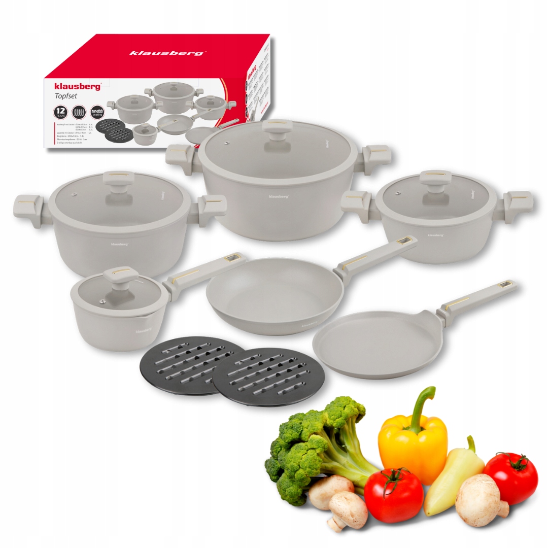 Súprava hrncov 12 ks béžová non-stick indukcia plyn Klausberg KB-7967 Panvica