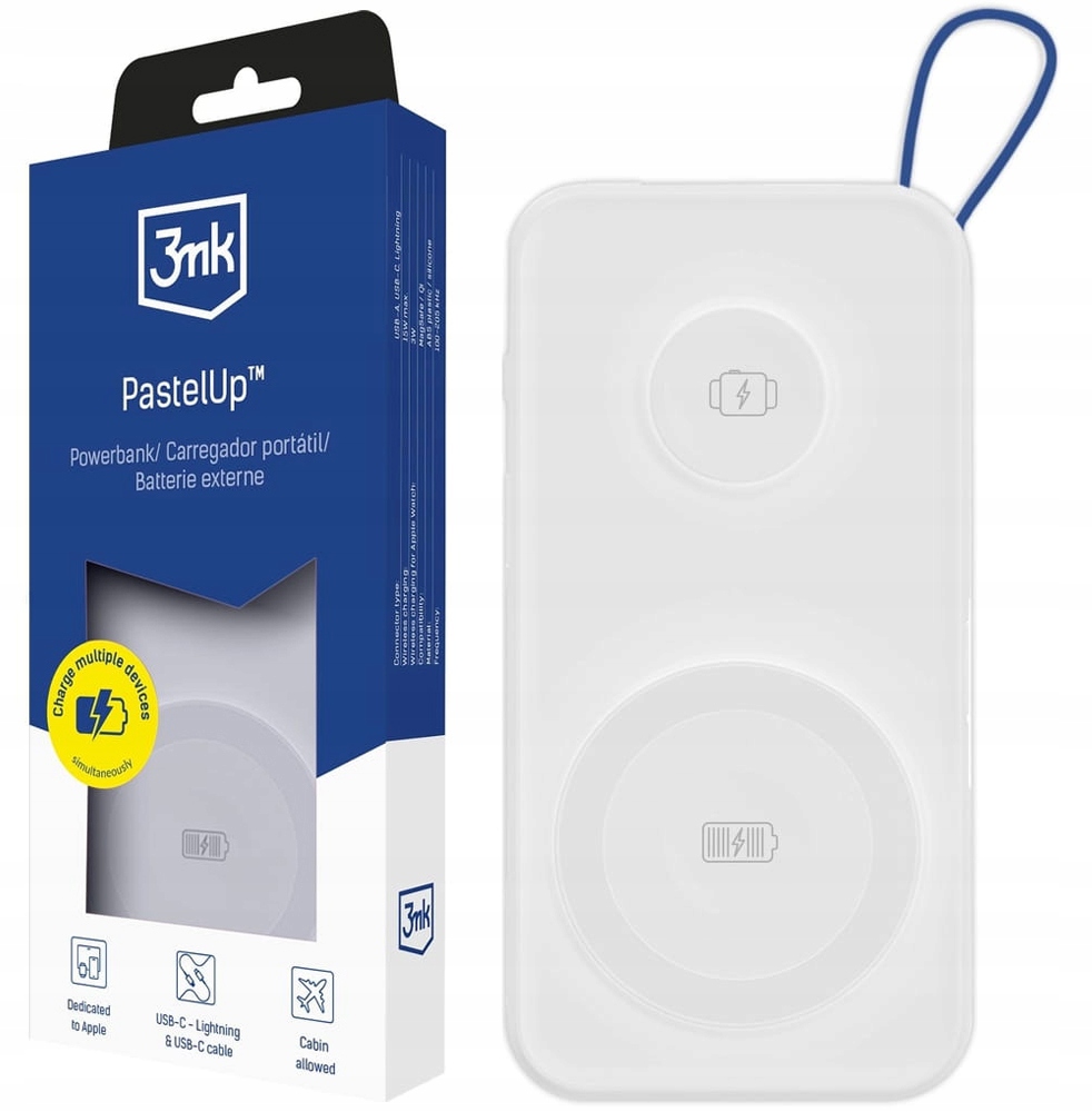 Powerbanka 3MK Bílá PastelUp 10,000 mAh Magsafe nabíjení Apple Watch