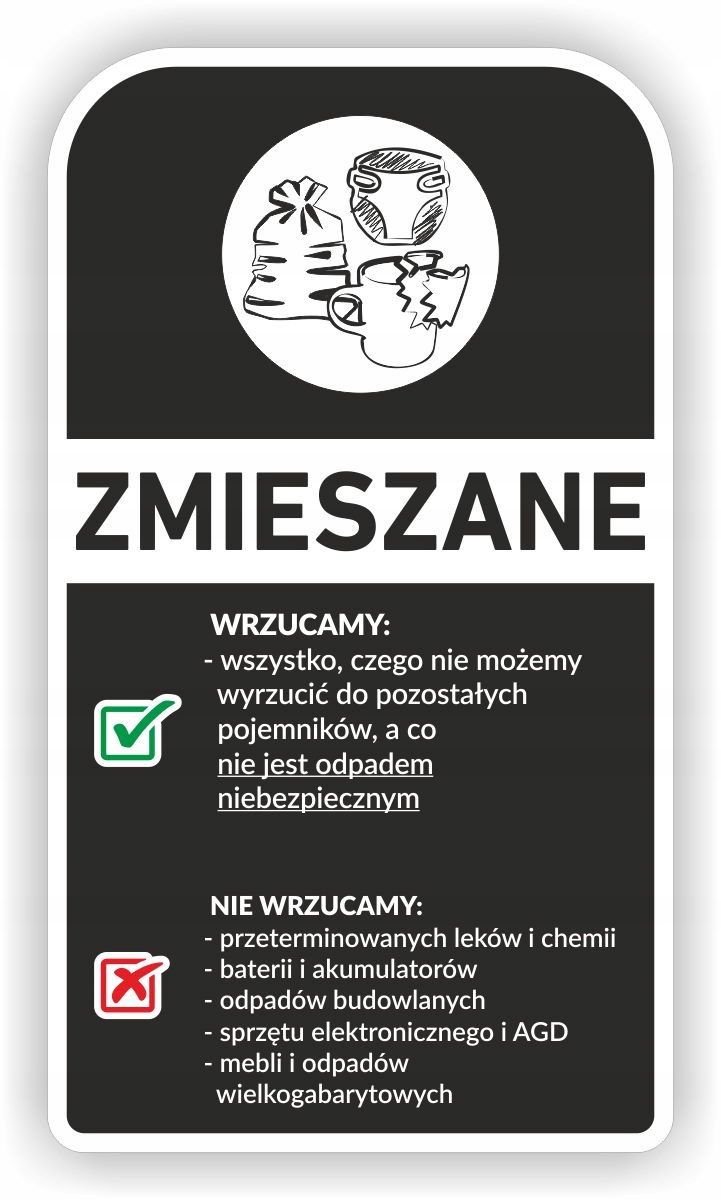 

Naklejka Na Kosz Zmieszane segregacja śmieci 30cm