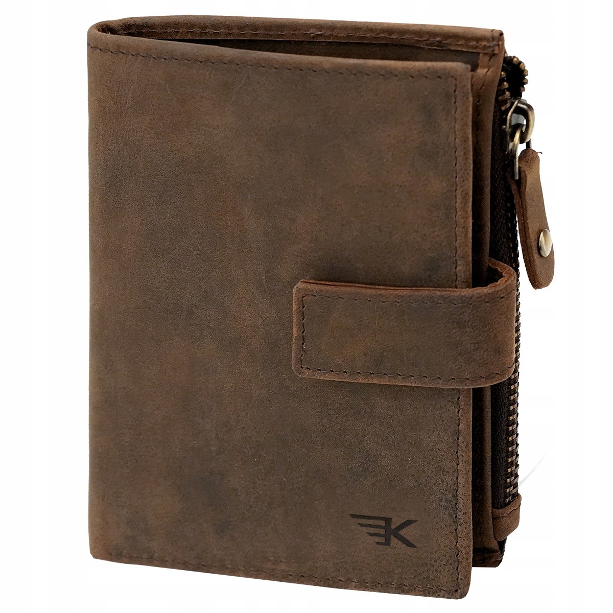 Kochmanski portfel męski skórzany brązowy Rfid z kieszonką nz zamek pionowy