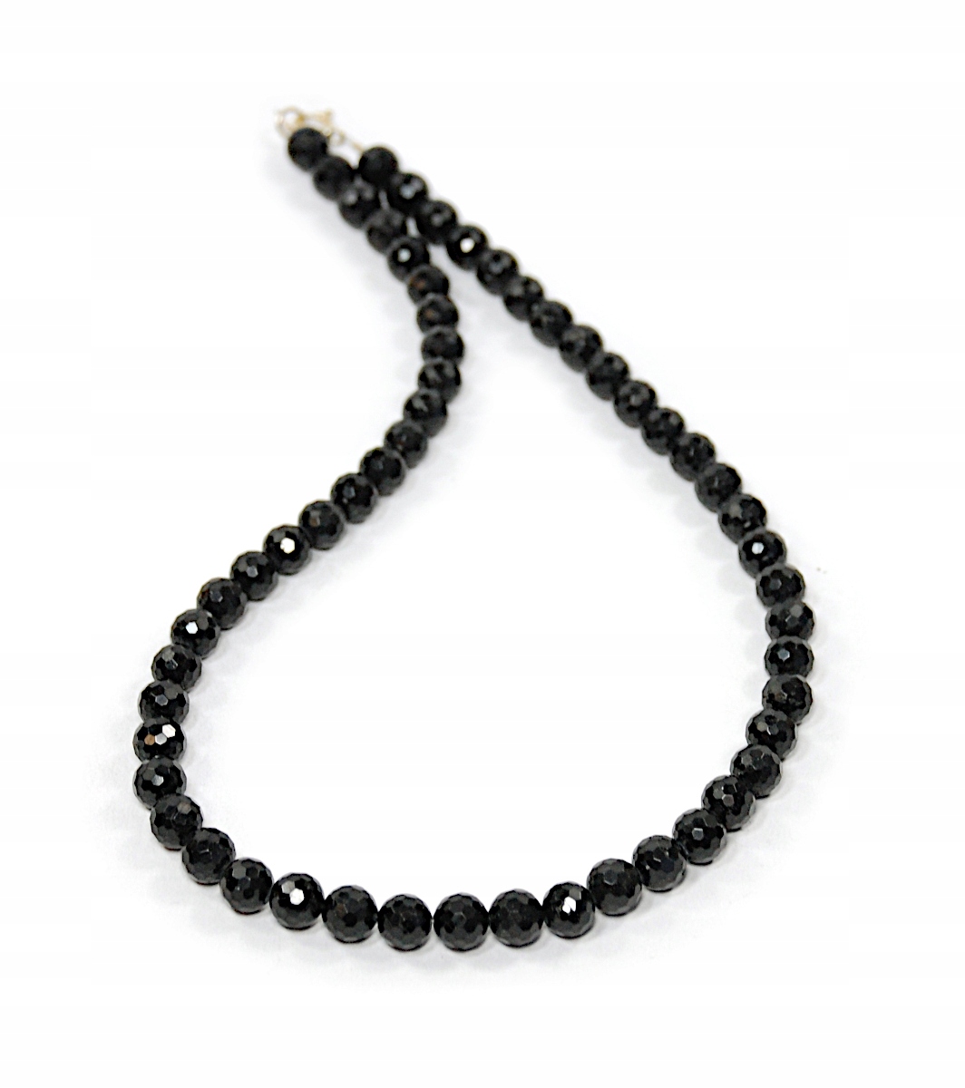 Naszyjnik naturalny Czarny Turmalin Szerl kulki fasetowane 8mm srebro