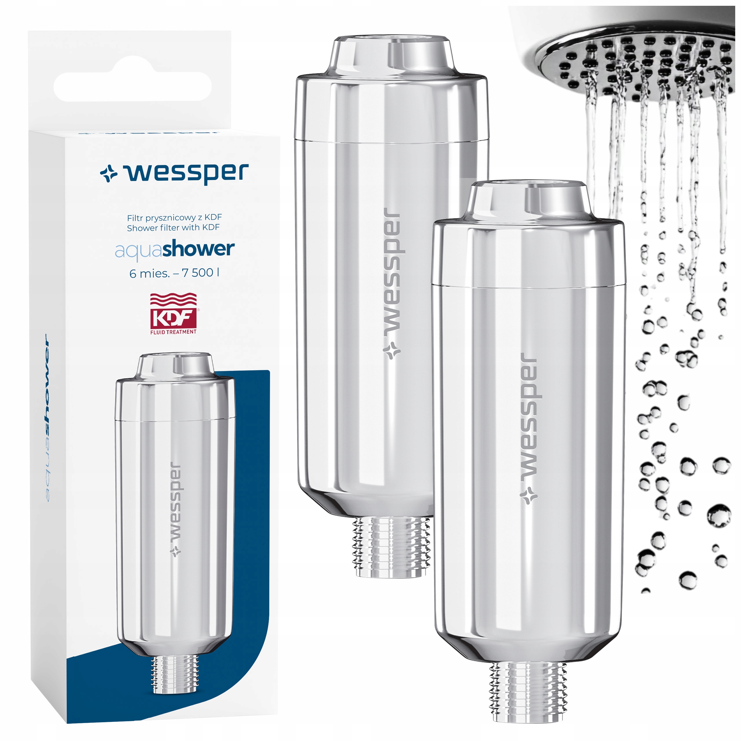 2x Filtr sprchové vody pro sprchovou hlavici stříbrný 7500 l Kdf