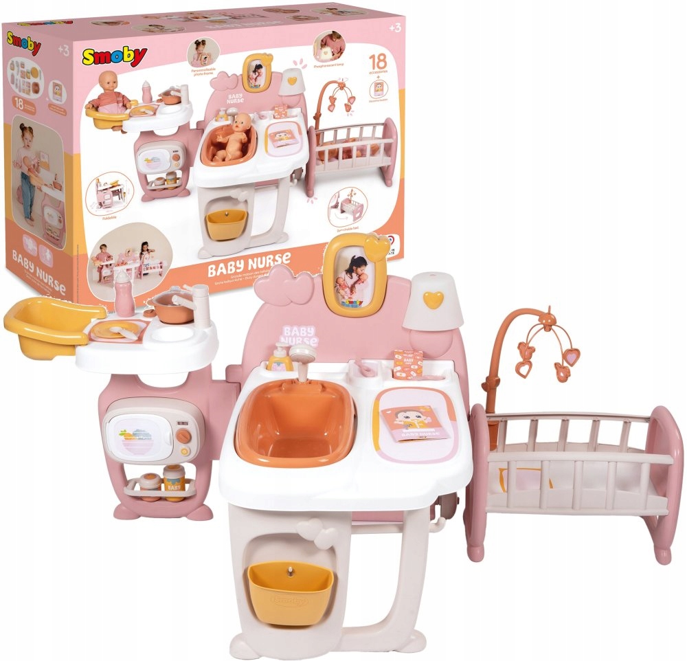 Kącik opiekunki do pielęgnacji Lalek 42 cm Kołyska Baby Nurse Domek Smoby