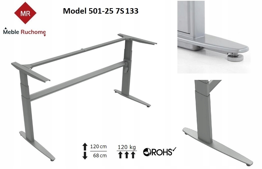 Stelaż elektryczny do biurka regulowanego 133x62cm Kod producenta 501-25 7S133