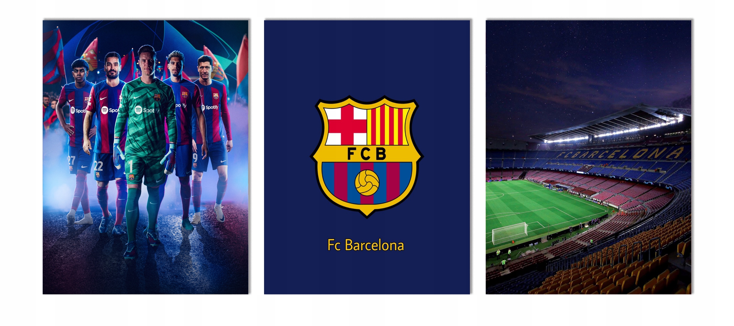 Obraz na ścianę Barcelona Camp Nou Lewy Yamal tryptyk 40x90 cm