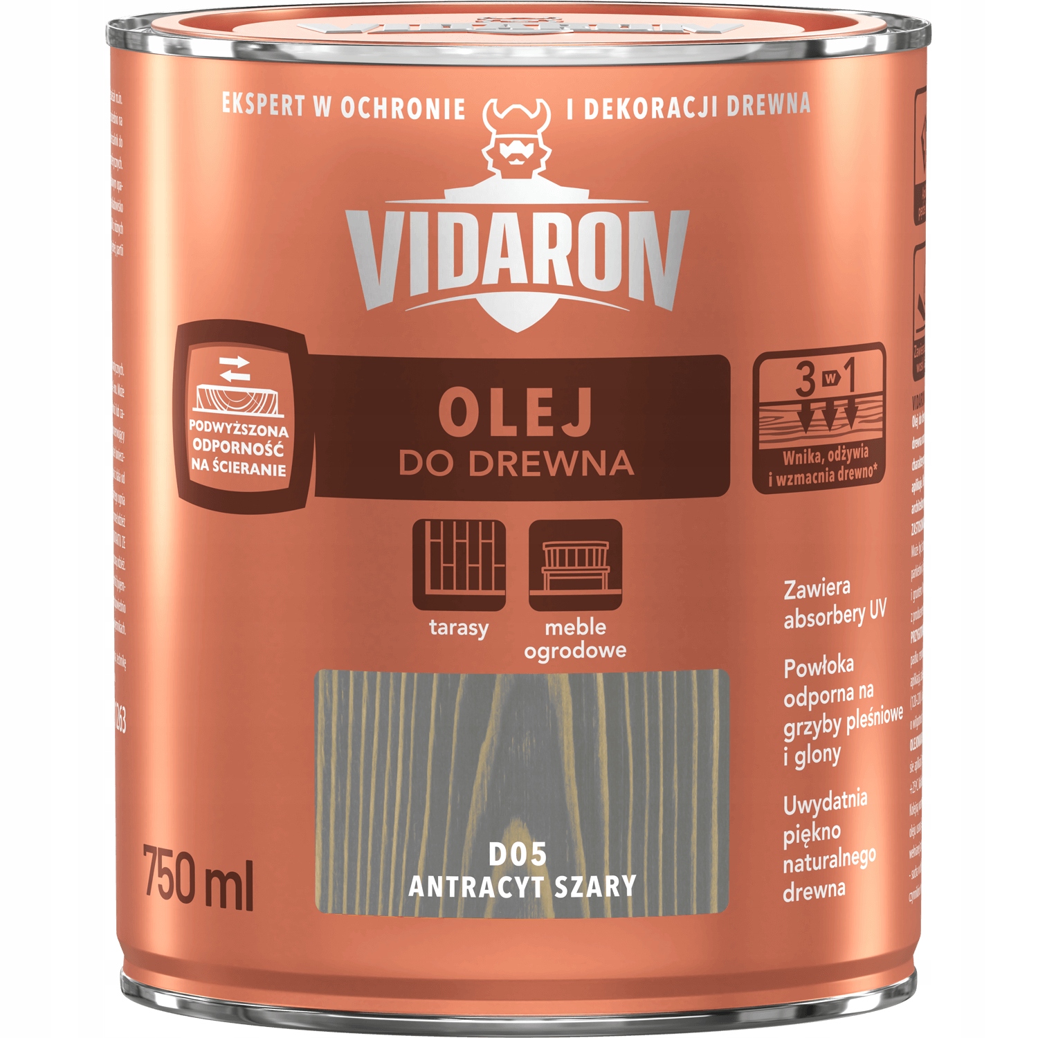 

Olej do drewna D05 Antracyt Szary Vidaron 0,75L