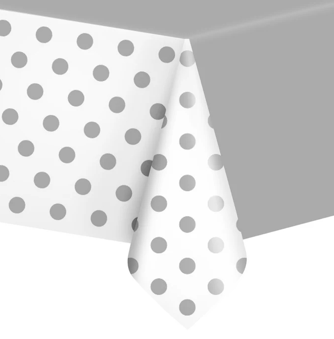 Obrus foliowy srebrny w kropki 137x274cm