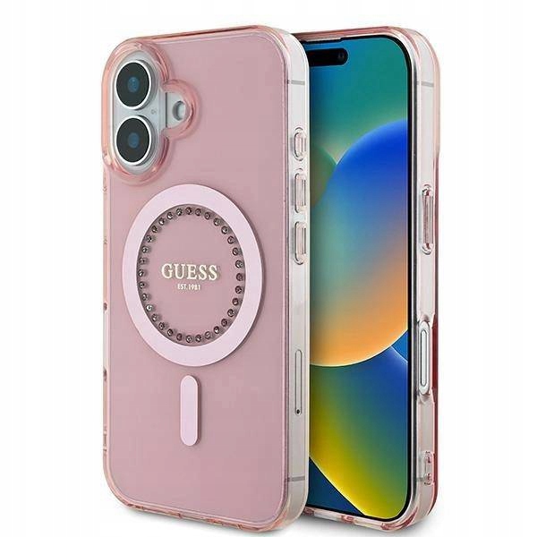 Pouzdro Guess Iml Rhinestones pro Magsafe pro iPhone 16 růžové