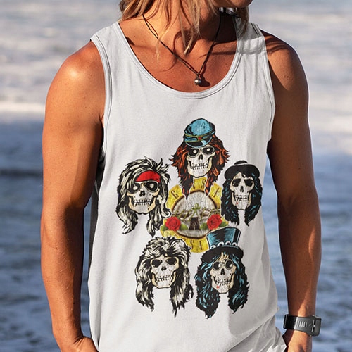 TANK TOP HORROR/ROCK GUNS N ROSES HEADS Dekolt okrągły