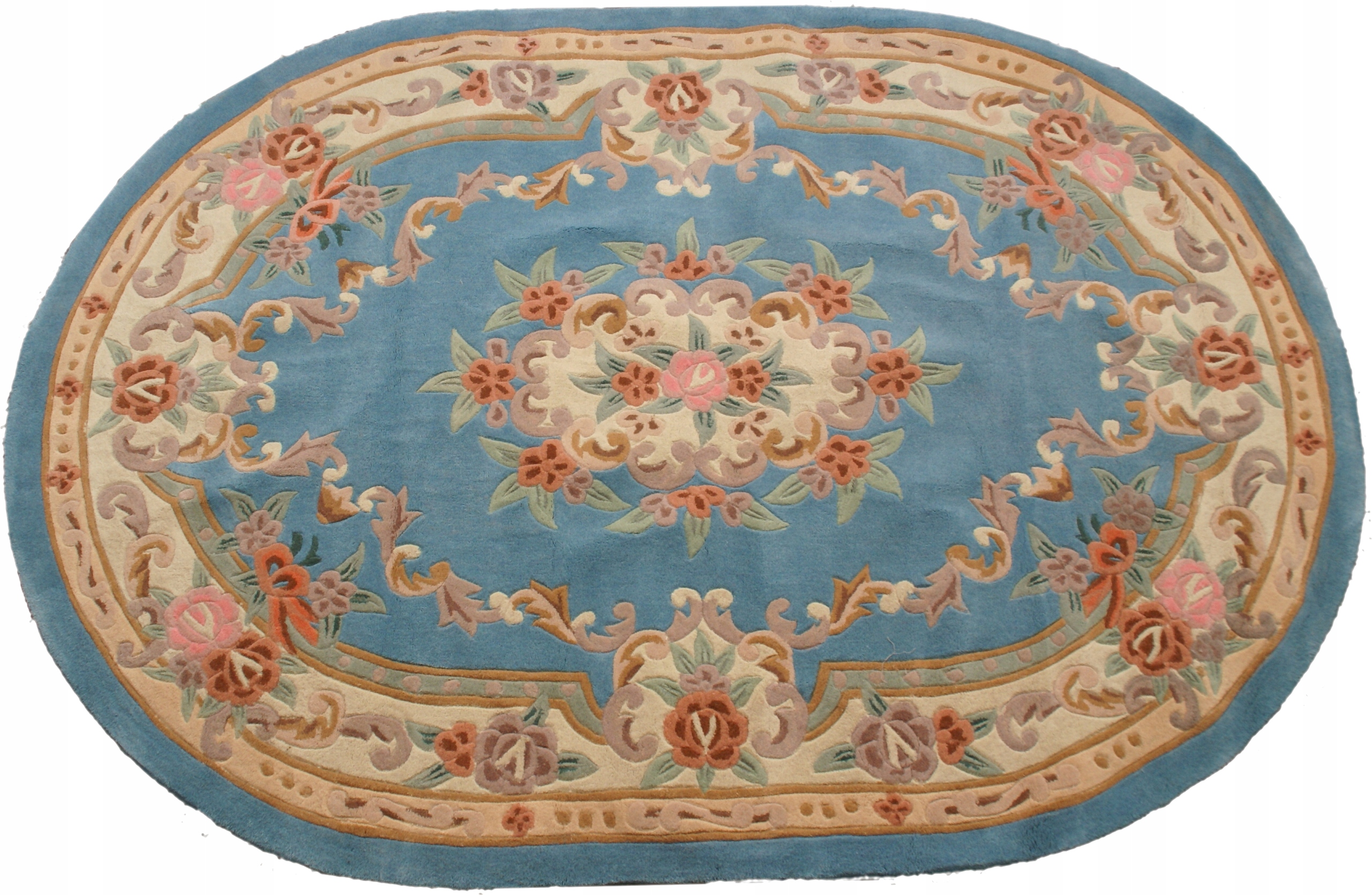 wełniany dywan Aubusson 200x300 niebieski owal