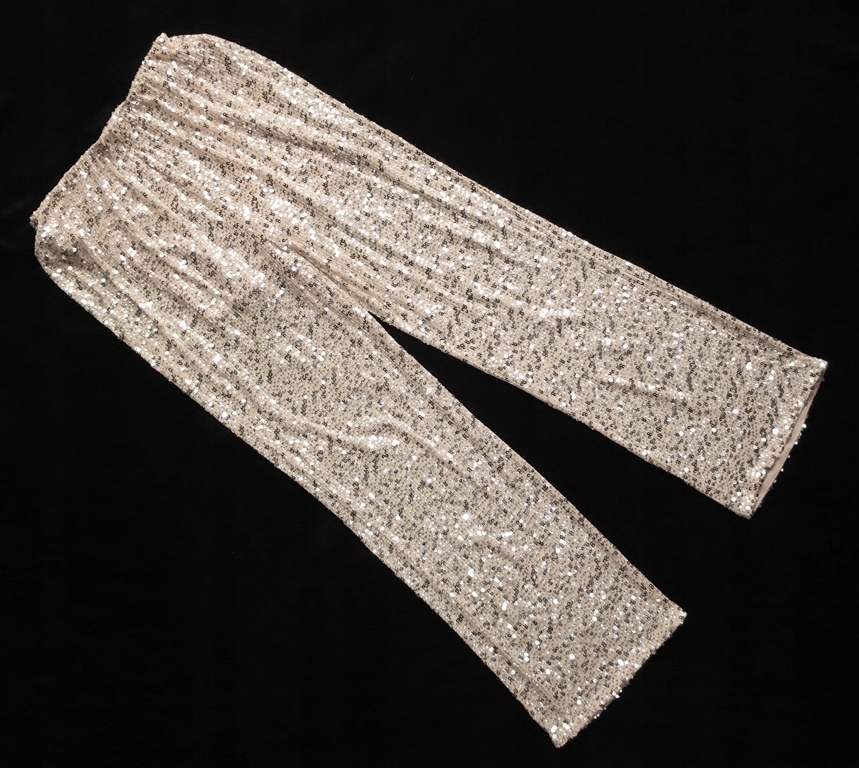 Béžové Síťované Kalhoty Flitry Flitrové, Stříbrné, Průsvitné, Široké