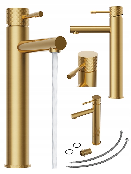 Batéria Glami umývadlová, vysoká, stojaca do kúpeľne, brushed zlatý kohútik