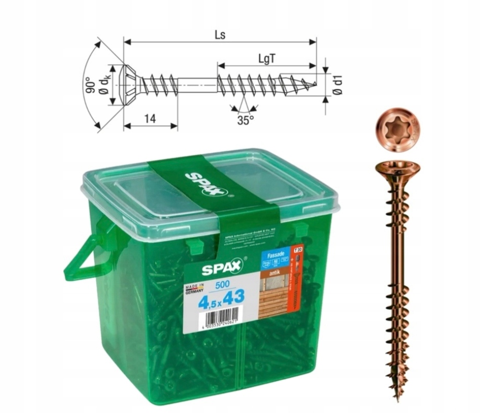 Vruty do dřeva HKB/Spax Fasáda antik 4,5 x 43 A2TX 500 ks