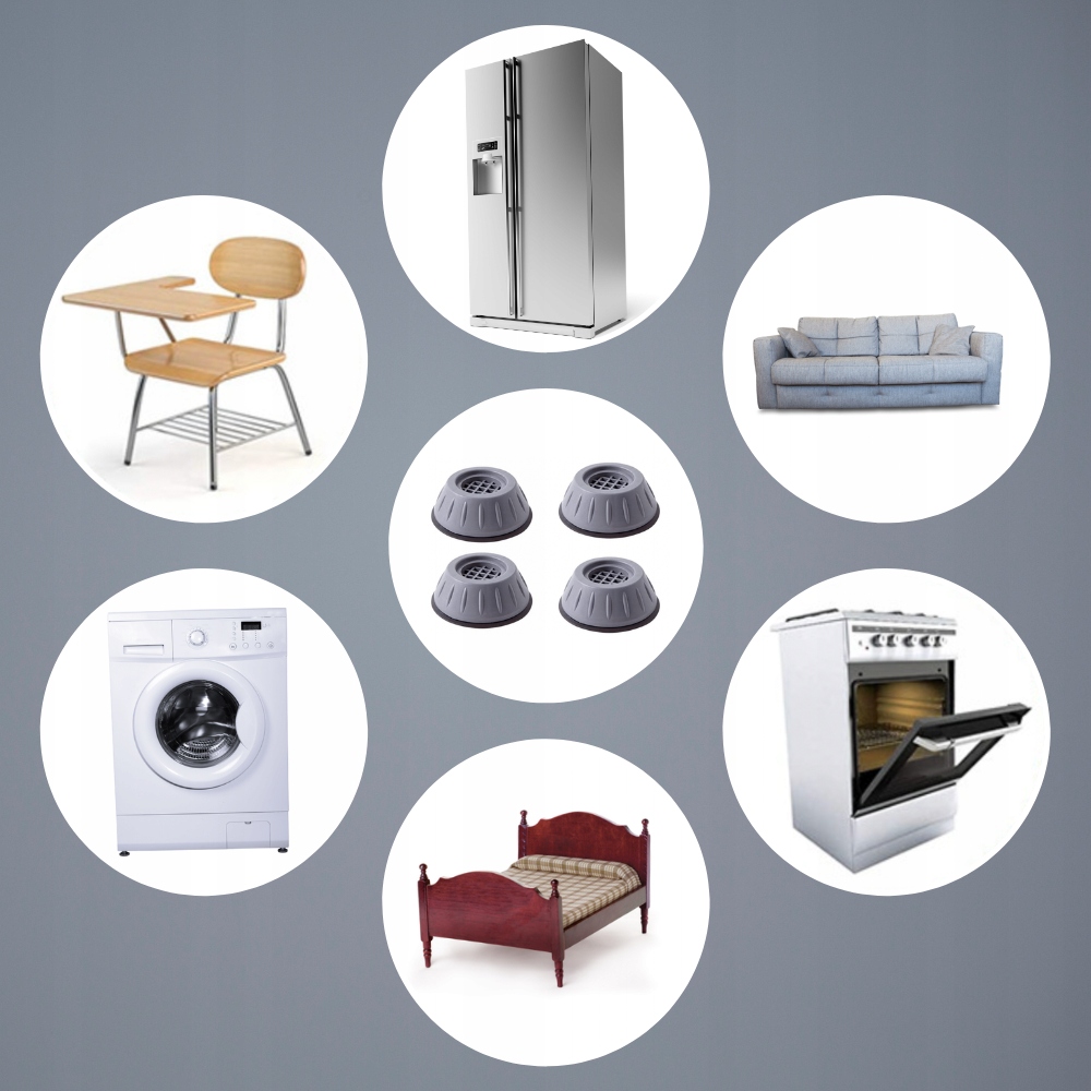 PODKŁADKI ANTYWIBRACYJNE POD PRALKĘ ZMYWARKĘ 4 SZT Kolor dominujący srebrny/szary