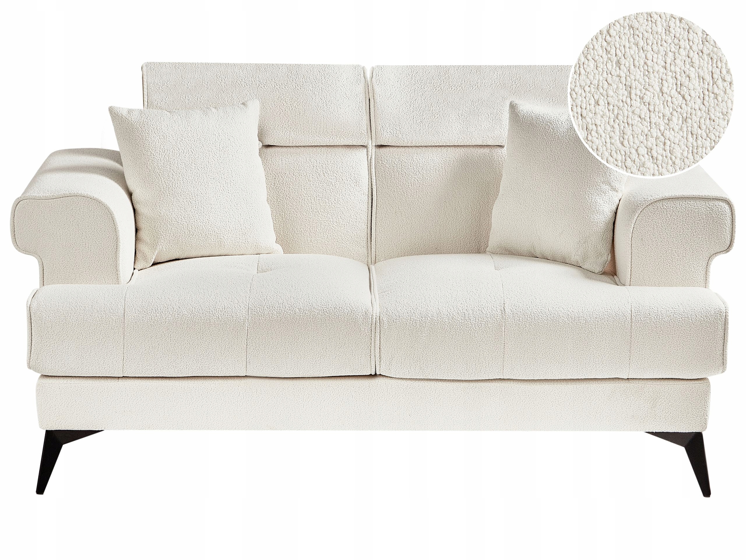 Sofa dwuosobowa w kolorze białym z tkaniną boucle