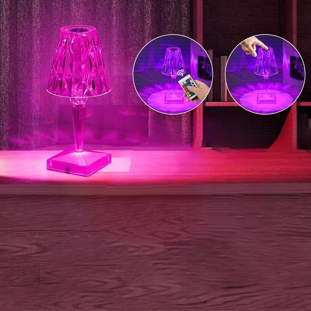 KRYSZTAŁOWA LAMPKA NOCNA STOŁOWA LED DIAMENTOWA DOTYKOWA RGB PILOT USB Zasilanie akumulatorowe