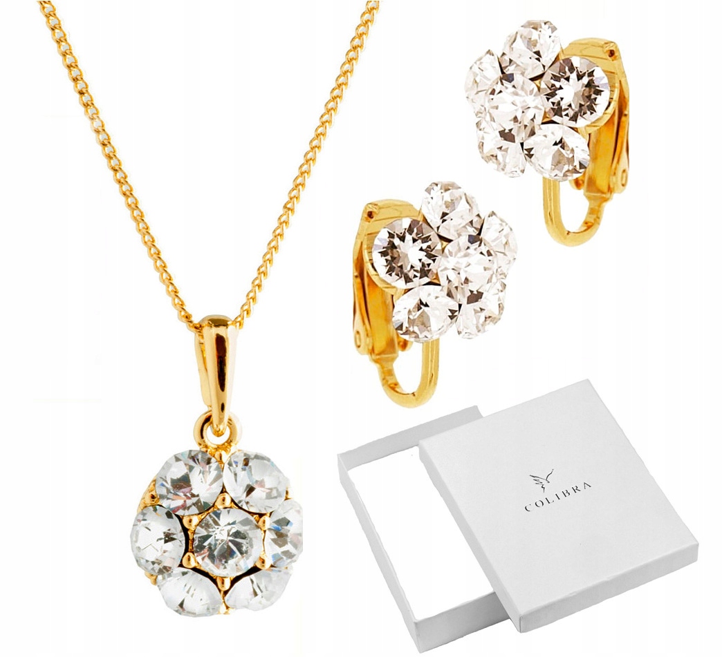 Zlatý komplet šperků Colibra Motiv květin s zirkony Dámské klipy