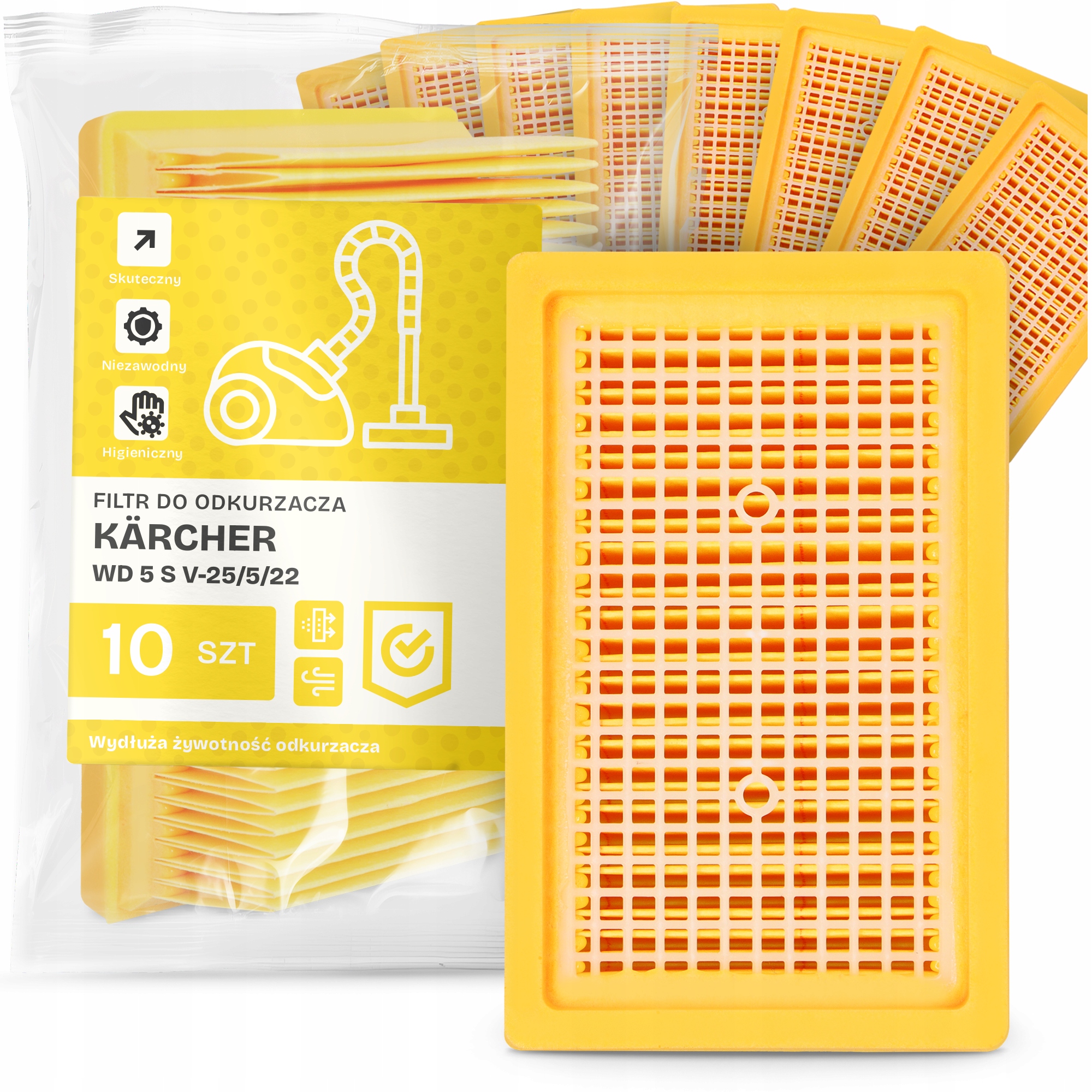 10 x Filtr Pro Vysavač Kärcher Wd 5 S V-25/5/22 Vzduchu Silný Filtr Em-w