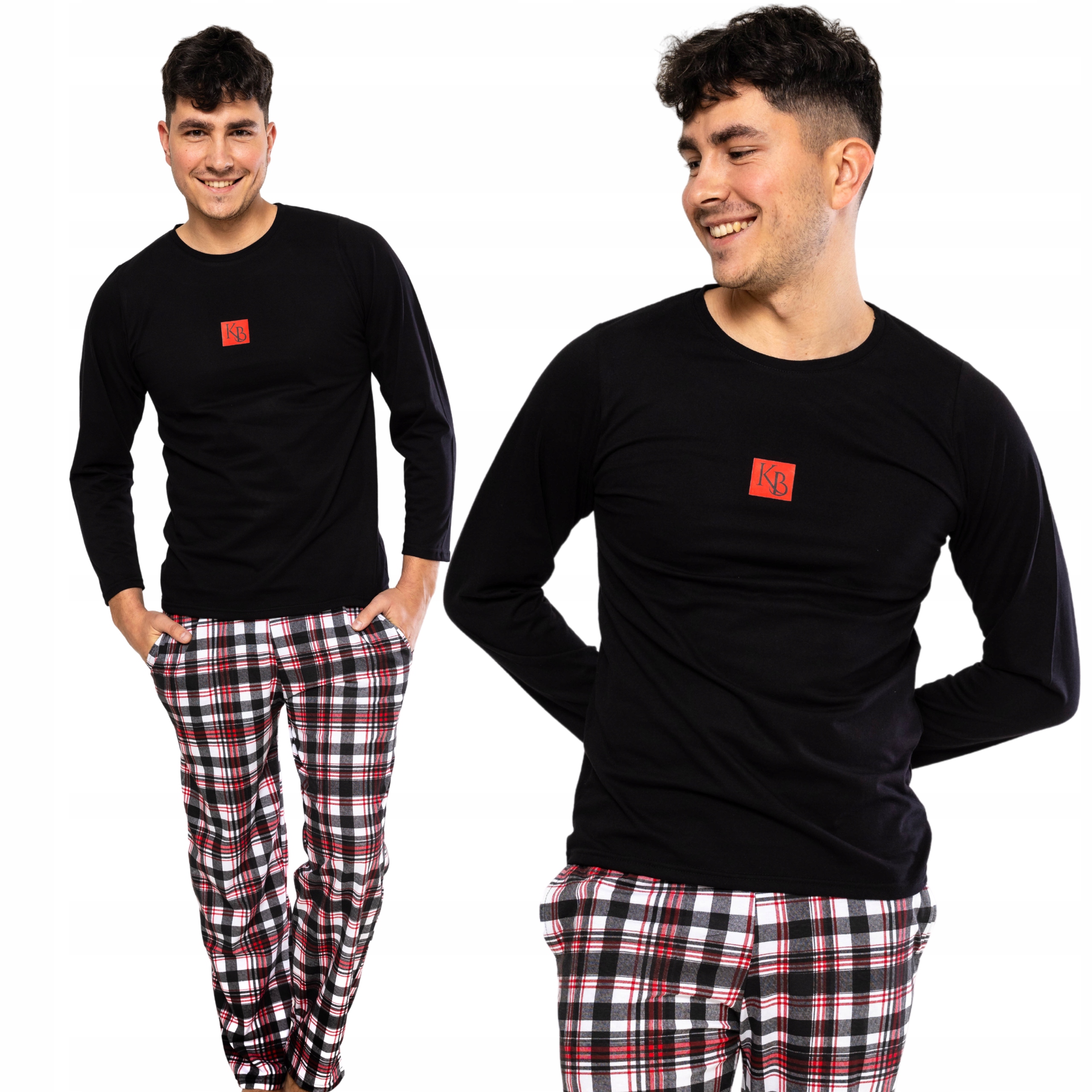 Pánské Pyžamo Kuba Vip Černá Červená Mřížka Dlouhý Rukáv 3XL