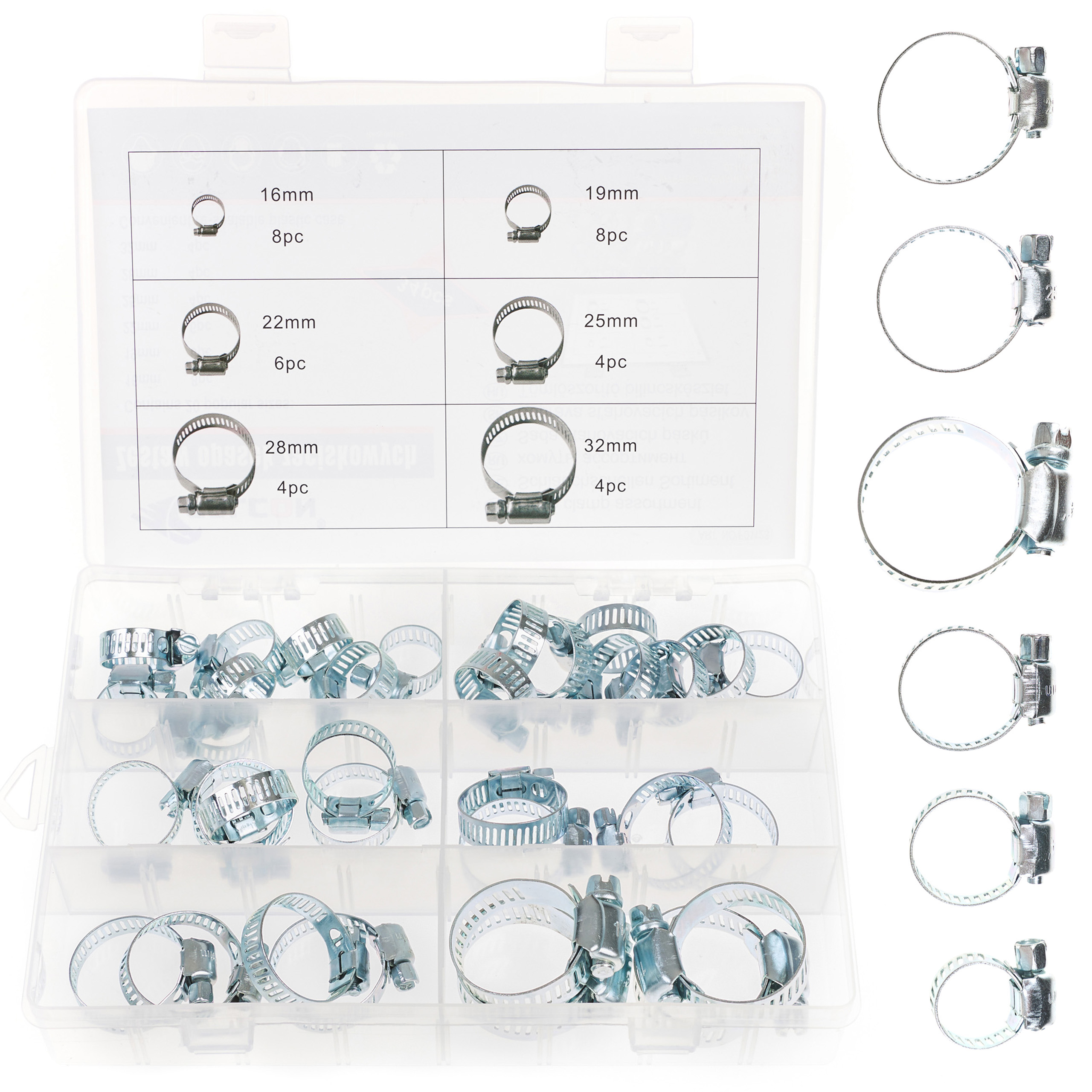 Metalowe Opaski Zaciskowe Skręcane Ślimakowe Obejmy Nierdzewne Zestaw 34 El