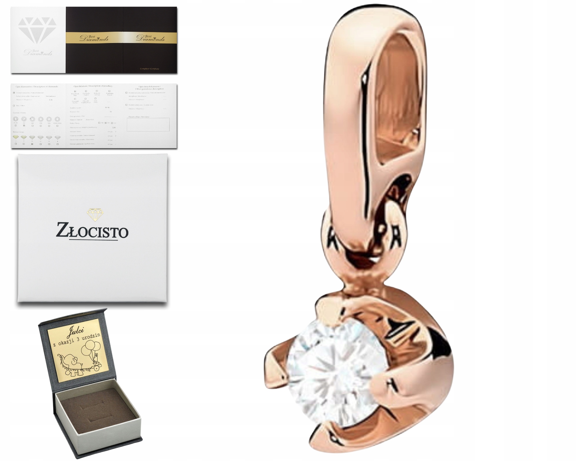 Růžový Zlatý Přívěsek S Diamantem Gravírování Dárek Přívěsek