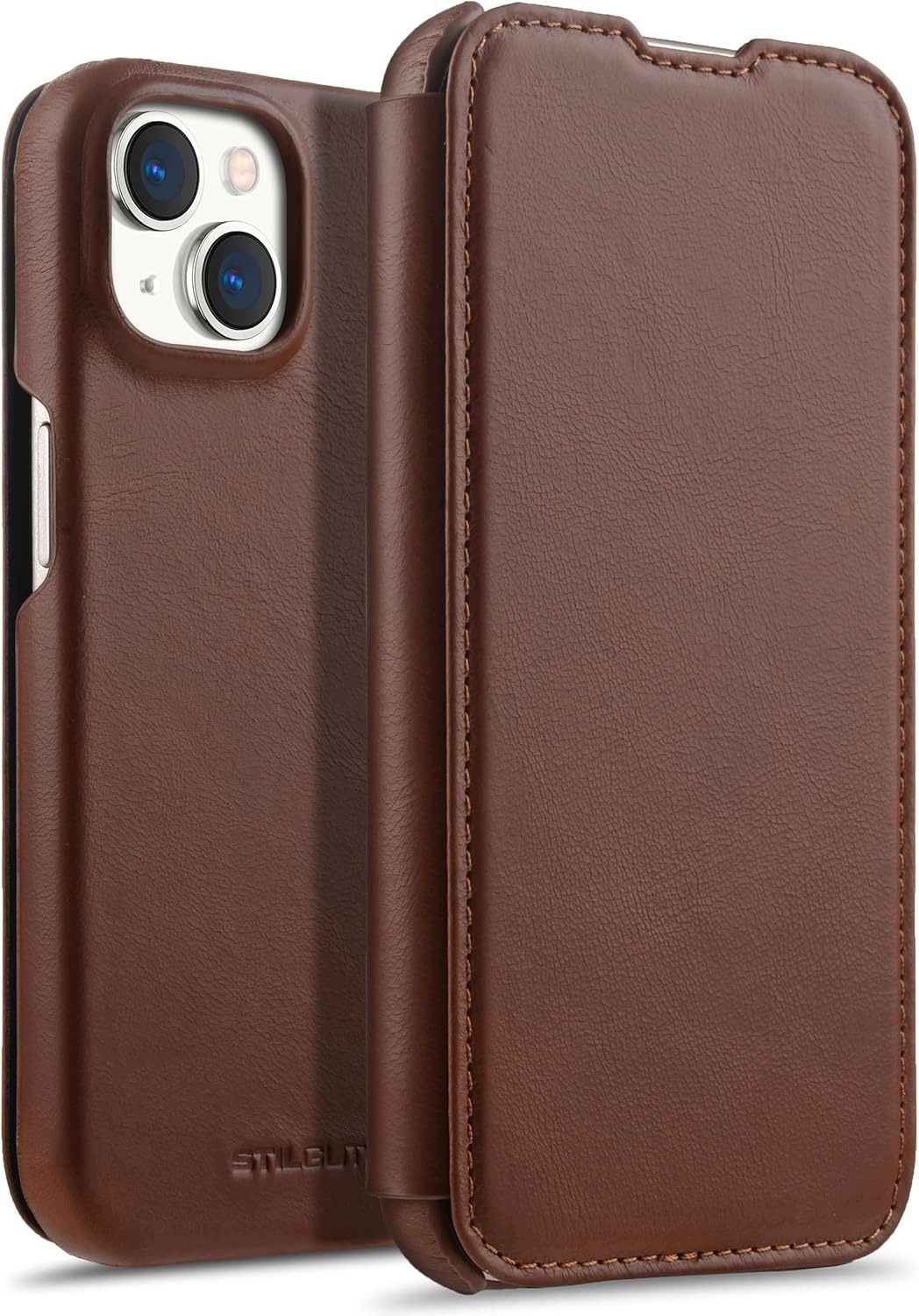 Stilgut Etui Skórzane iPhone 15 Plus Book Case MagSafe Cognac