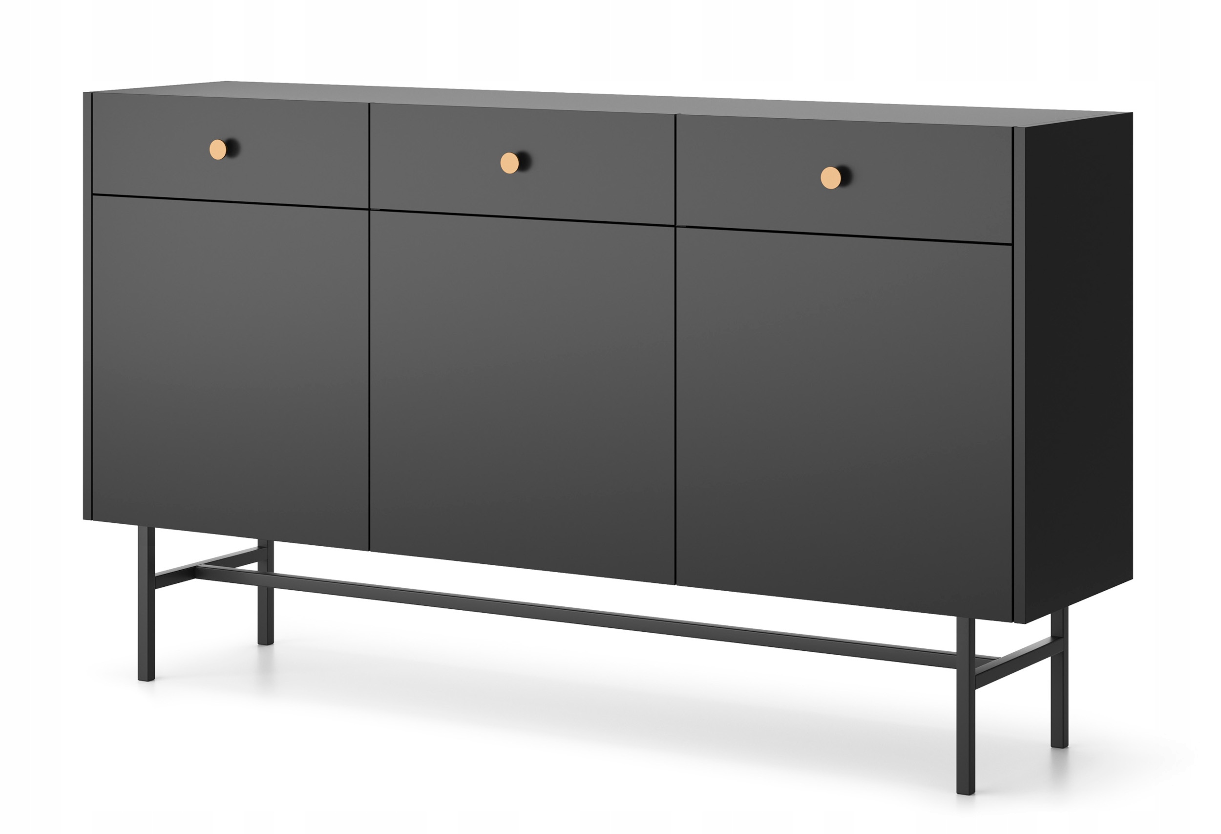 Třídveřová komoda Divenos se zásuvkami 155 cm, černá