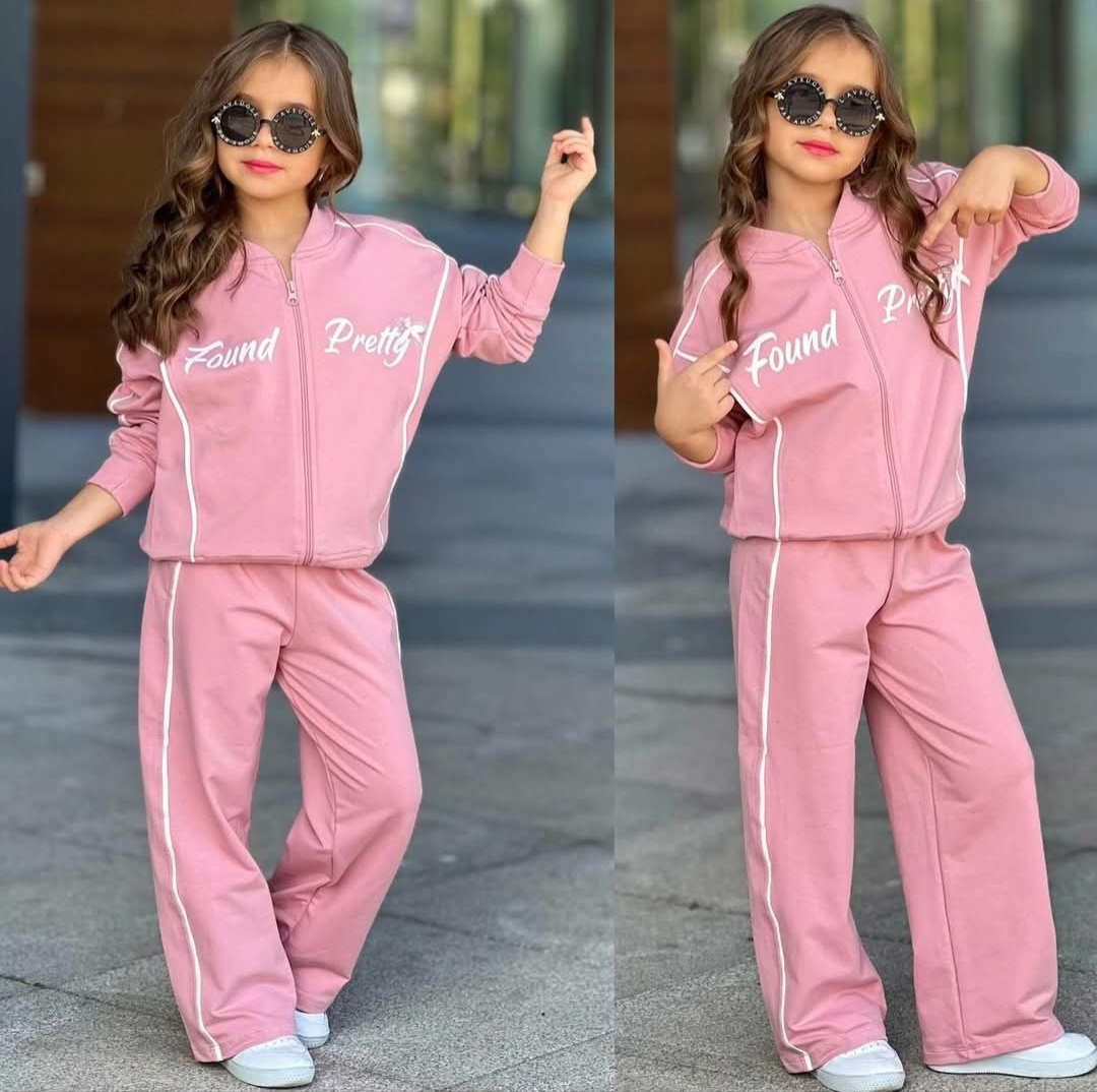Dres dziewczęcy komplet 2 cz. bluza spodnie różowy r. 122-128