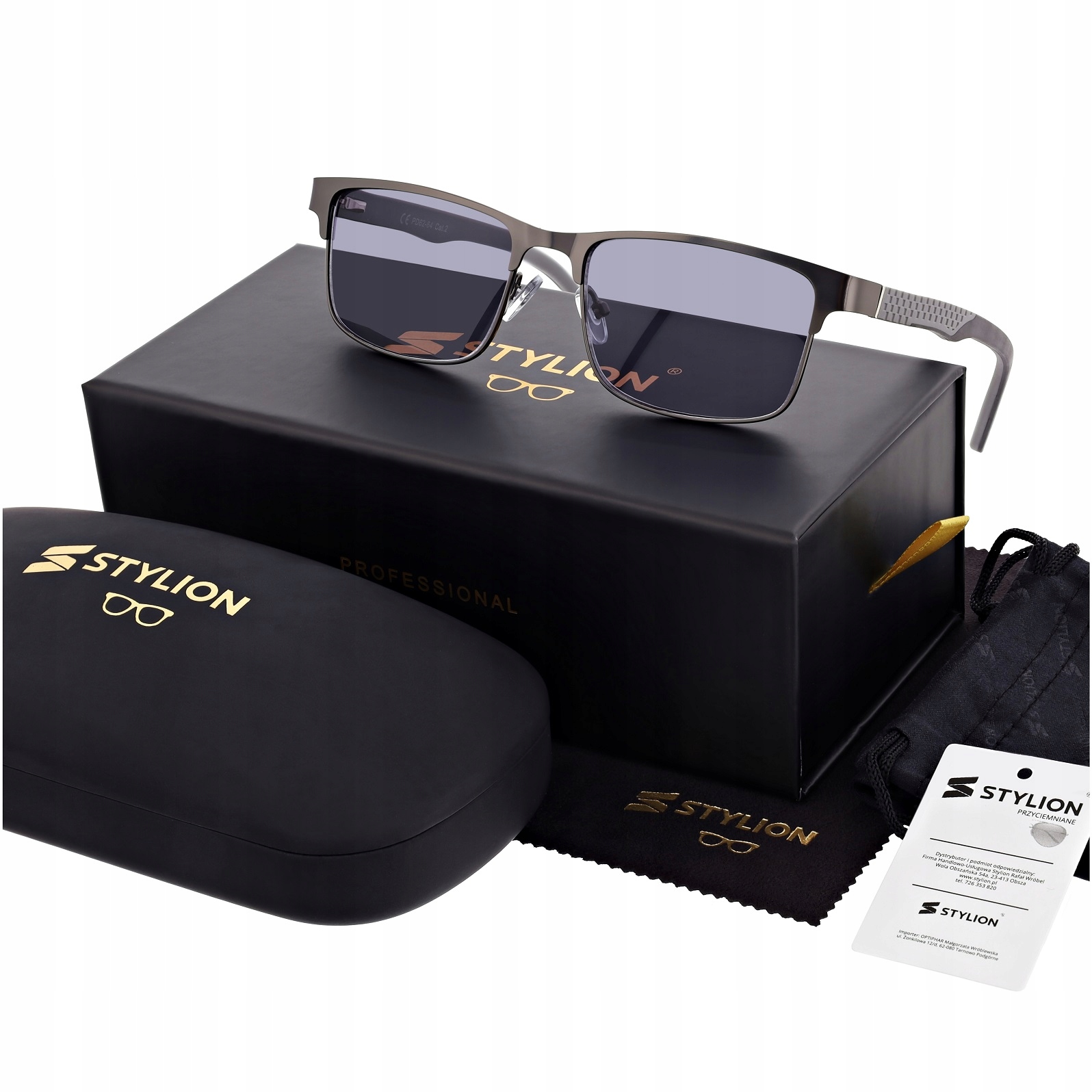 Przyciemniane w kat.2 Męskie Okulary +1.50 Plusy do Czytania z Flexami Etui